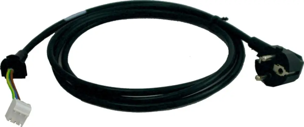Netzanschlussleitung mit Schukostecker und mehradrigem Anschluss von Wolf. Enthält einen schwarzen Kabelstrang und zwei unterschiedliche Stecker.